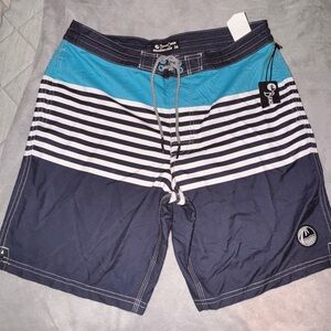 Beach Crusin Boardwalker Men’s Shorts Swim Trunks Beach Striped, 34